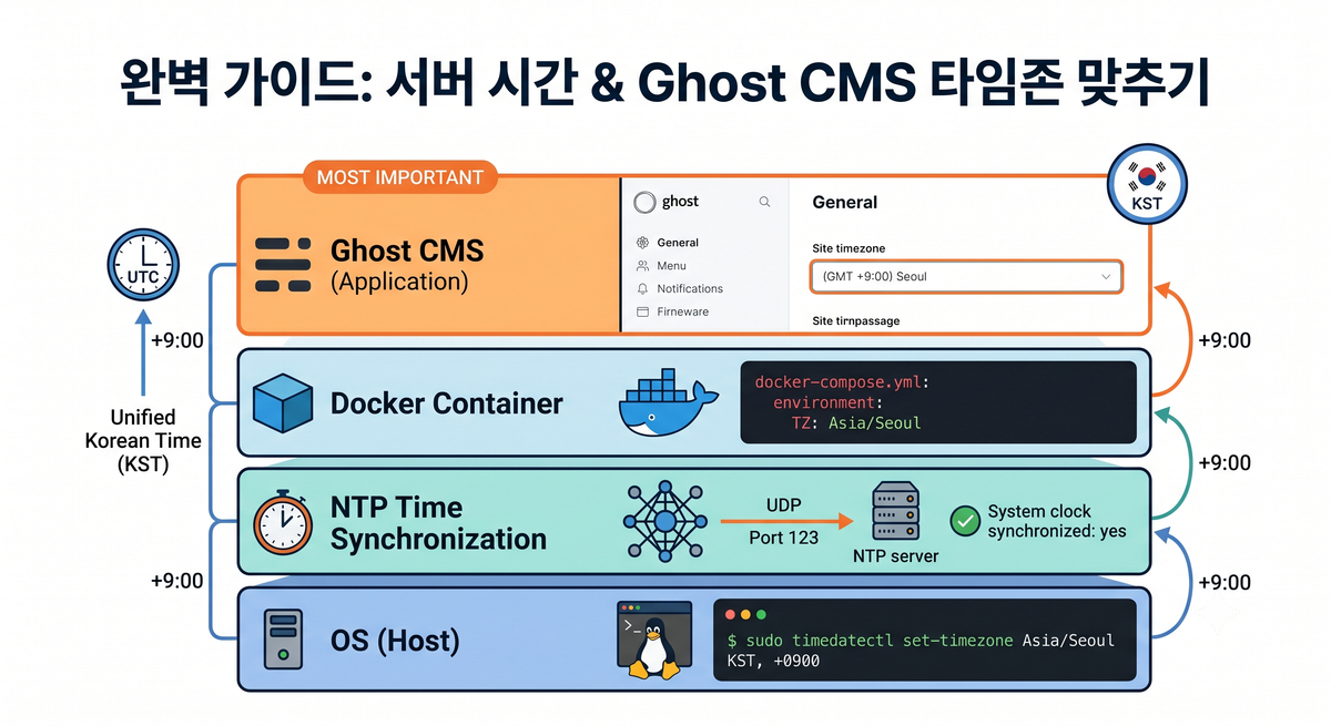 우분투 서버와 Ghost 블로그의 시간을 한국 시간으로 맞추기 (타임존 · NTP)