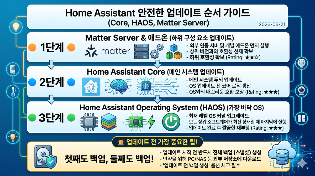 Home Assistant 안전한 업데이트 순서 가이드 (Core, HAOS, Matter Server)