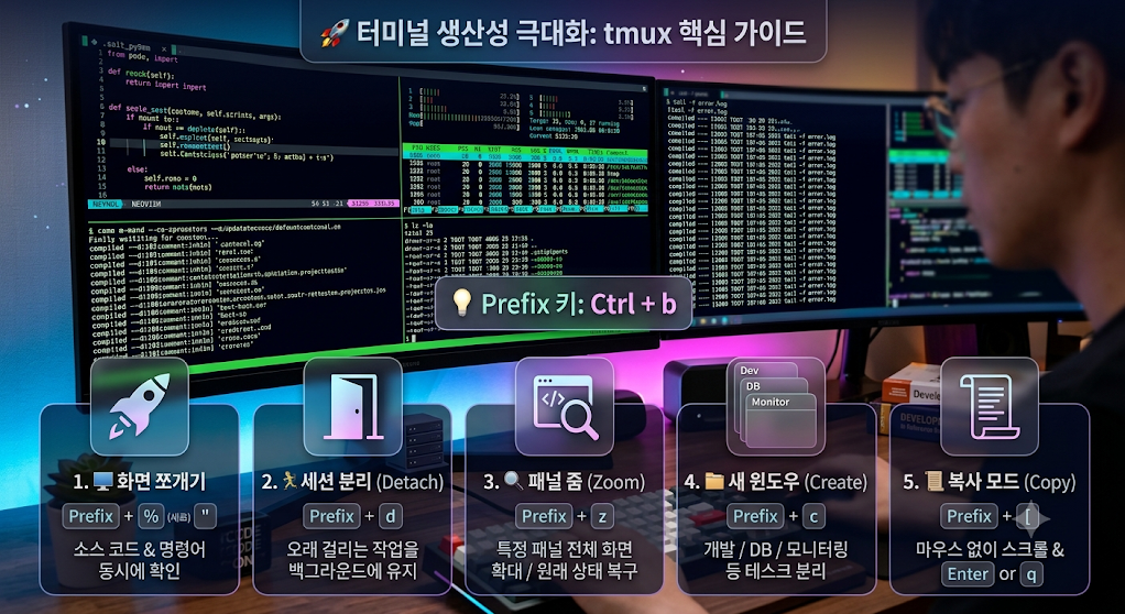 🚀 개발자 생산성 200% 향상! 터미널 필수 도구 tmux 핵심 가이드