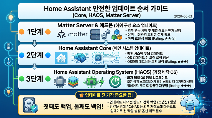 Home Assistant 안전한 업데이트 순서 가이드 (Core, HAOS, Matter Server)