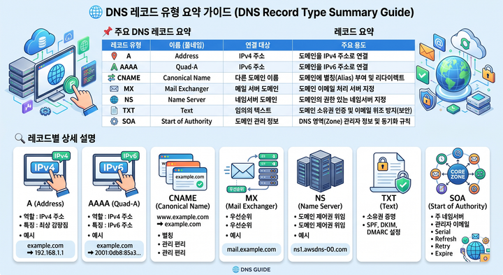🌐 DNS 레코드 유형 요약 가이드