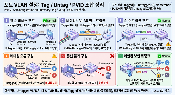 포트 VLAN 설정: Tag / Untag / PVID 조합 정리